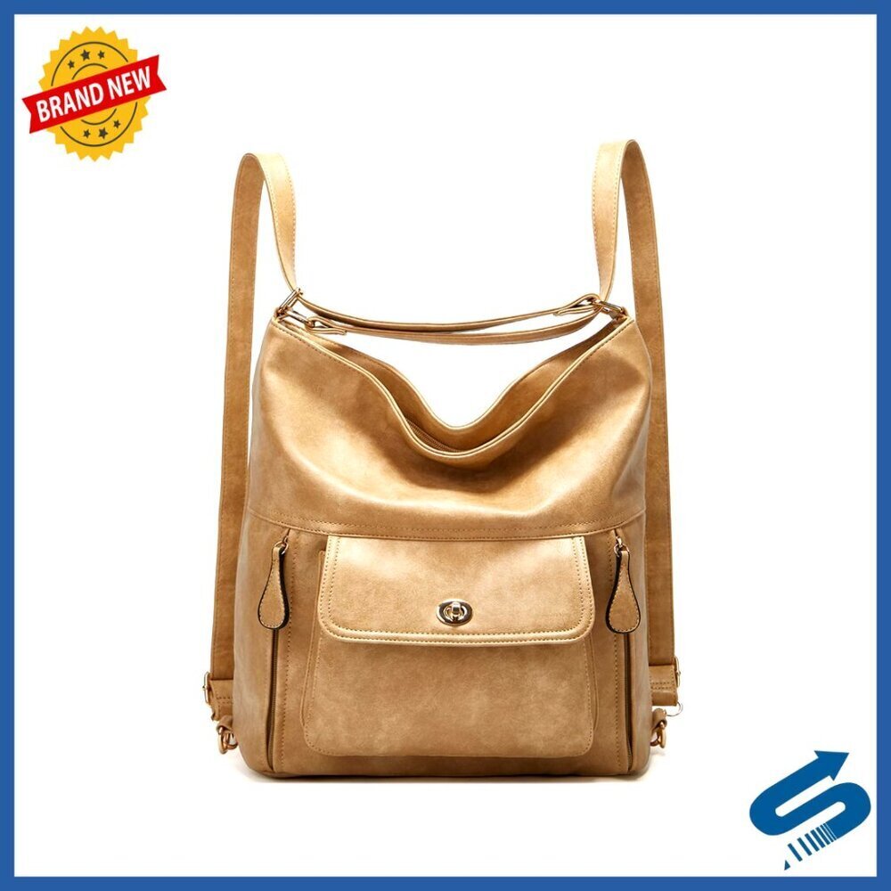 Vintage Leather Convertible Backpack Purse Large Capacity Travel Daypack Chic